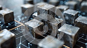 Stack of metal cubes on a table
