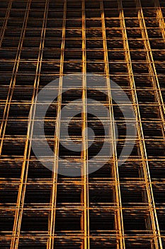 Stack of metal framework for concrete monolithic structure.