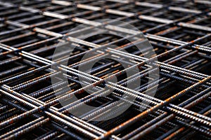 Stack of metal framework for concrete monolithic structure.