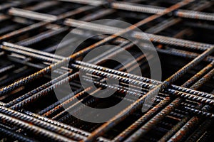 Stack of metal framework for concrete monolithic structure.