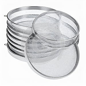 Stack of Metal Laboratory Test Sieves for Analysis