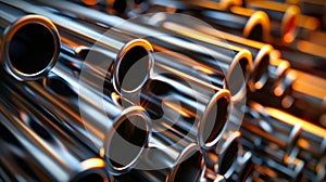 Stack of Metal Pipes on Factory Floor