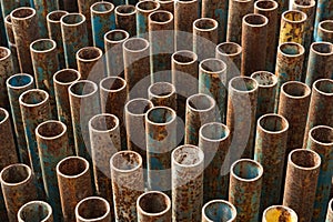 Stack of metal pipes for scaffolding