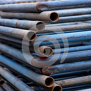 Stack of metal railings for temporary barricade