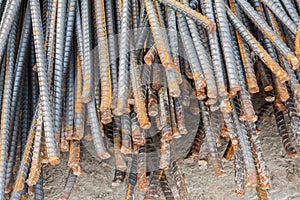 Stack of the metal rusty or steel rod