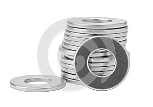 Stack of metal washers with one washer in front