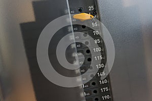 Stack of metal weight in gym euipment