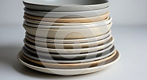 Stack of Modern Ceramic Dinnerware in Neutral Tones