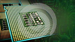 Stack of modern CPUs with copy scape on the right side. 3D illustration