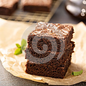 Stack of moist fudgy brownies