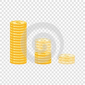Stack of money coin loss down, gold coins vectors isolated on white background