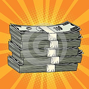 Stack of money dollar pop art retro