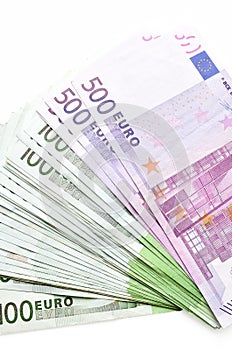 Stack of money euro bills banknotes. Euro currency from Europe