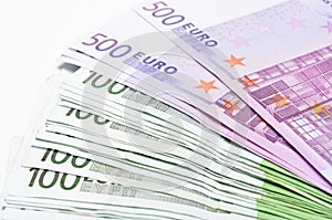 Stack of money euro bills banknotes. Euro currency from Europe