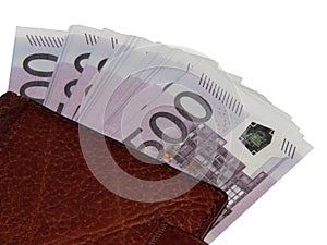 A stack of money 500 Euro purse