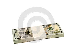 Stack of money in hundred dollar banknotes isolated copy space