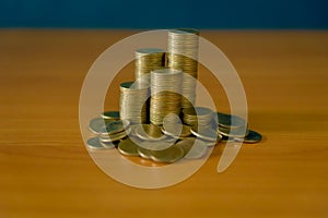 Stack of money, rows of coins for finance and banking concept