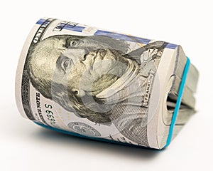 Stack of money in US dollars cash banknotes