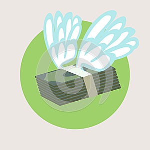 Stack of money with wings flat design