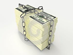 Stack of money wrapped chain