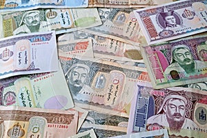 Stack of Mongolian Togrog banknotes