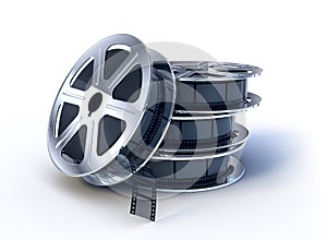 Stack of movie films spool