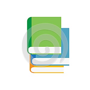 Stack of multi colored books. Simple cartoon icon on white