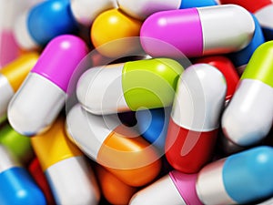 Stack of multi colored vitamin pills. 3D illustration