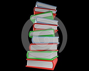 Stack of multicolored books isolated on black background