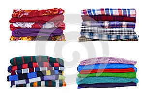 Stack of multicolored clothes isolated on white background