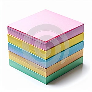 Stack of Multicolored Square Paper Sheets on White Background Studio Shot