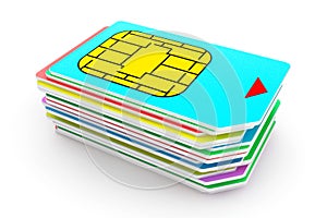 Stack of Mutlicolored SIM Cards