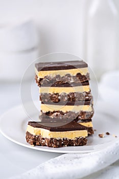 A stack of Nanaimo bars - a traditional Canadian dessert