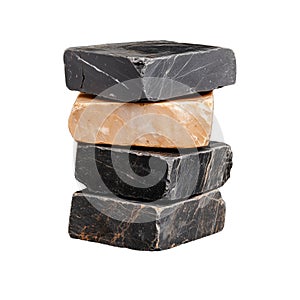Stack of natural stone slabs on transparent background