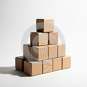 Stack of natural wood cubes arranged