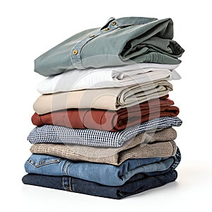 Stack of Neatly Folded Clothes Isolated on White
