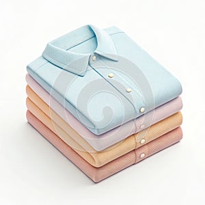 A stack of neatly folded pastel-colored shirts