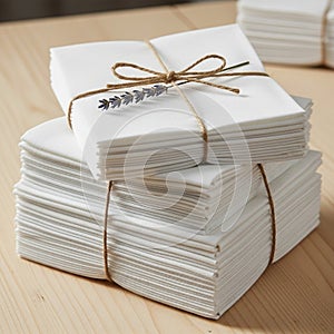 Stack of neatly folded white paper,