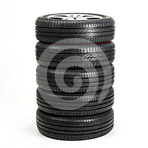 Stack of New Black Tires Isolated on White Background
