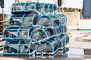 Stack of new lobster pots