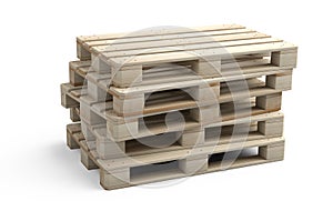 A stack of new wooden pallets. Side view