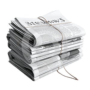 Stack of newspapers lies isolated on white background