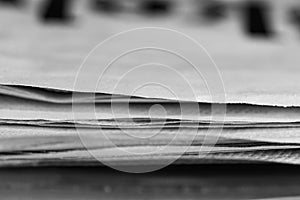 Stack of newspapers close up macro shot
