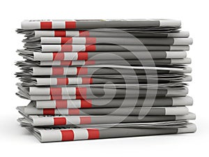 Stack of newspapers isolated on white background