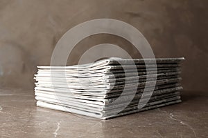 Stack of newspapers. Journalist`s work