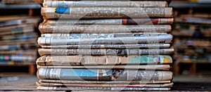 Stack of Newspapers on Wooden Table