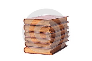 Stack of nine antique books, isolated white background