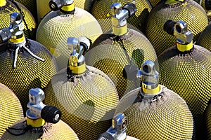 A stack of nitrox air tanks