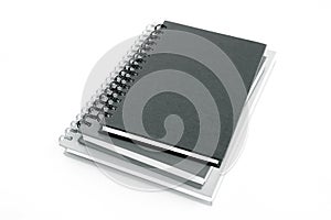 Stack of notebooks (copybooks) on white background