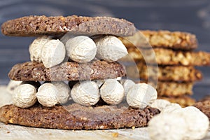 A stack of oatmeal cookies